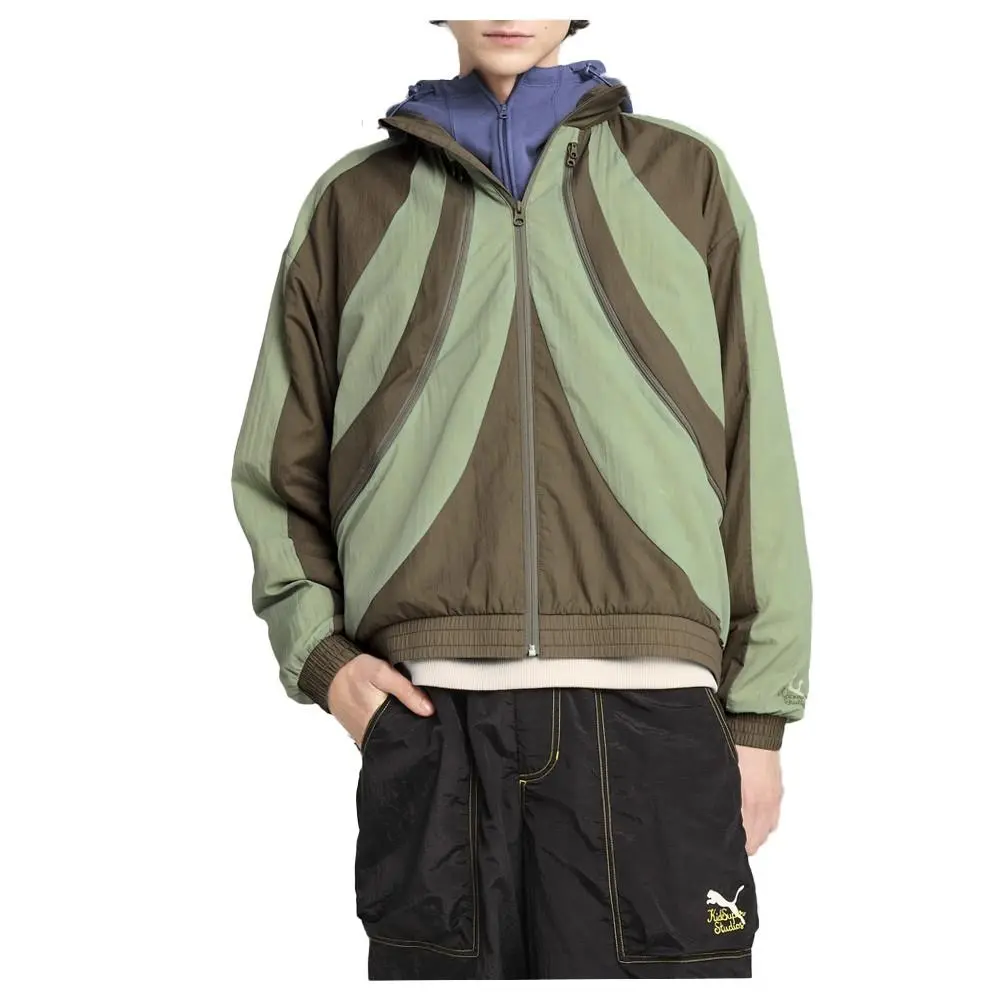 Puma X Kidsuper Full Zip Windbreaker Mens Green Casual Athletic Outerwear 62950