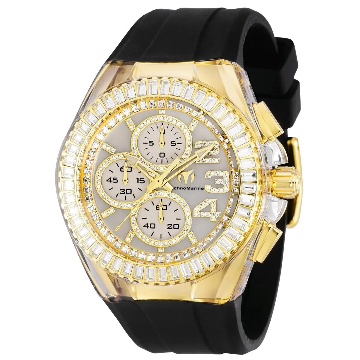 Technomarine Men`s TM-121028 Cruise Glitz 45m Gold Toned Dial with Black Strap