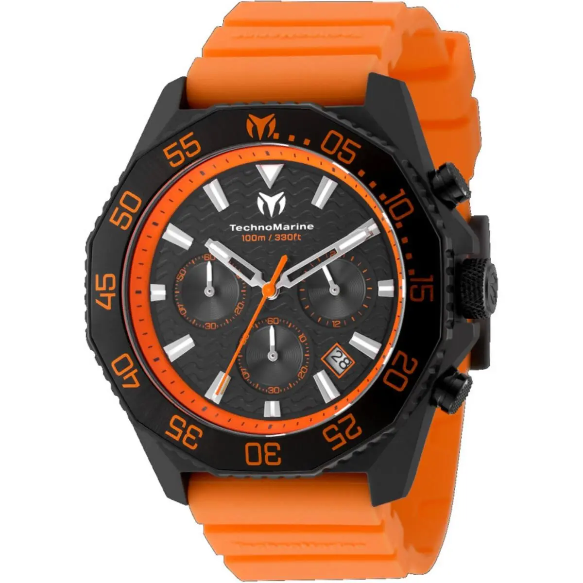 Technomarine Men`s Watch Maré Vivo Chronograph Black Dial Orange Strap TM-225076