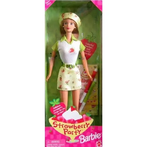 Strawberry Party Barbie Doll w Markers Stencils 1998