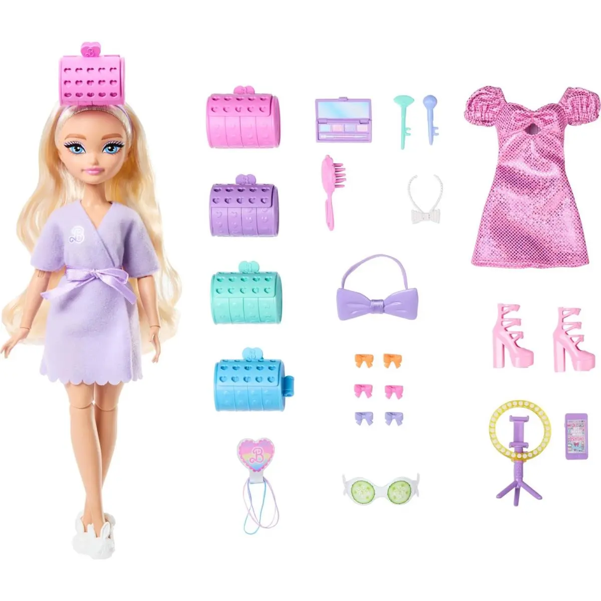 Barbie Dream Get Ready Malibu” Fashion Doll with Stylized Hair Including Surpri