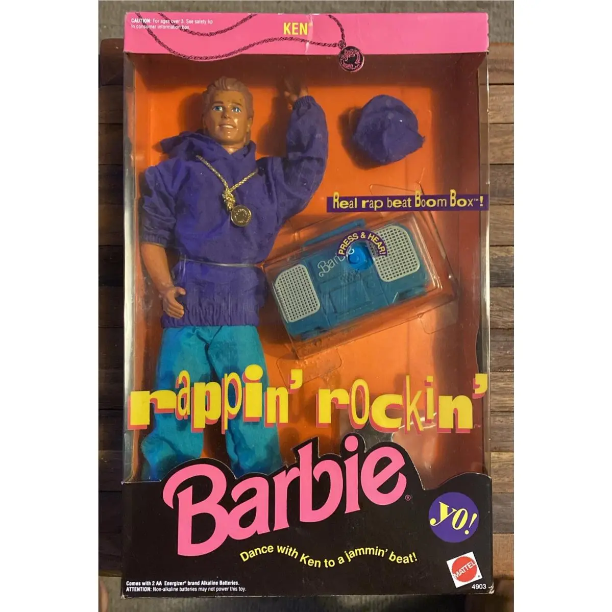 1991 Mattel Rappin` Rockin` Barbie Ken Doll W/ Boom Box 4903