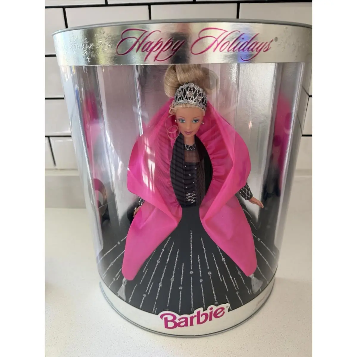 Vintage 1998 Happy Holidays Barbie Collectible Pink Black Rare Error