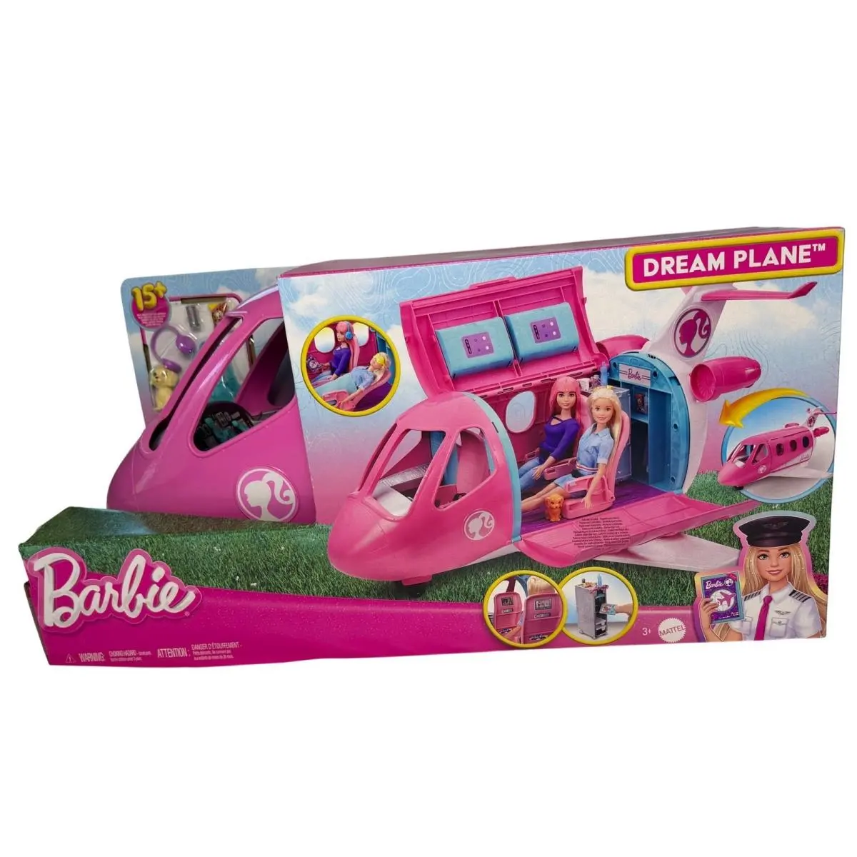 Barbie Dream Plane Playset Pink Jet Vehicle with 15+ Accessories Mattel GDG76