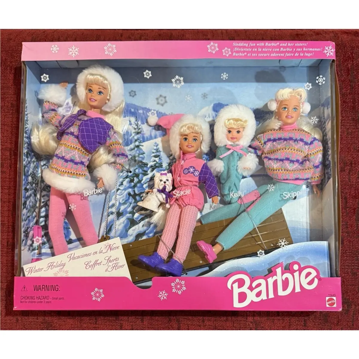 Nrfb 1995 Mattel Sledding Fun with Barbie and Her Sisters 15645 Winter Holiday