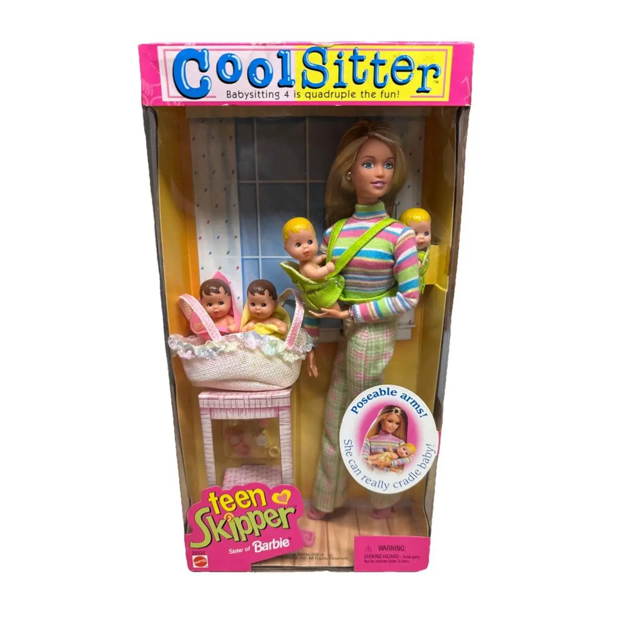 Nos 1998 Mattel Barbie Cool Sitter Teen Skipper 20334 Quads Babies Basket