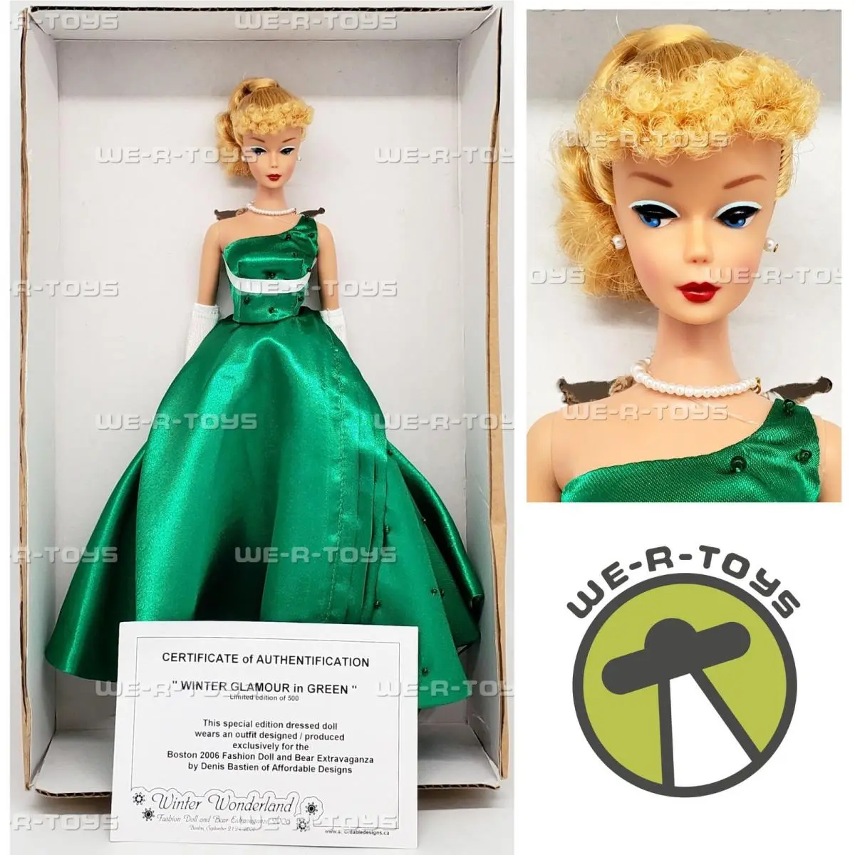 Winter Glamour in Green Barbie Doll Boston 2006 Fashion Doll Bear Extravaganza