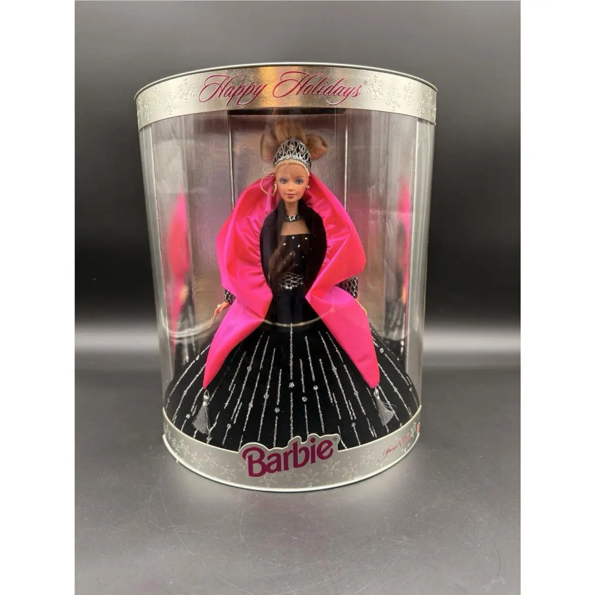1998 Happy Holidays Barbie Doll Black Gown Box Wear Doll Stand Included
