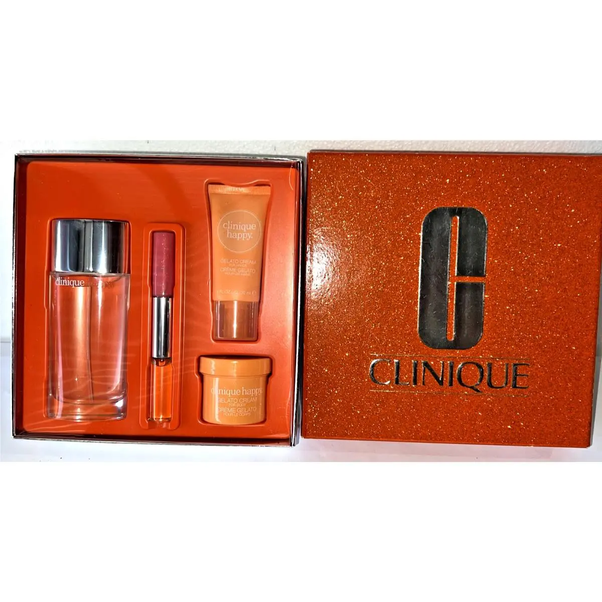 Clinique Happy 4 pc Gift Set Spray 3.4 / Gelato Cream/rollerball Lip Gloss