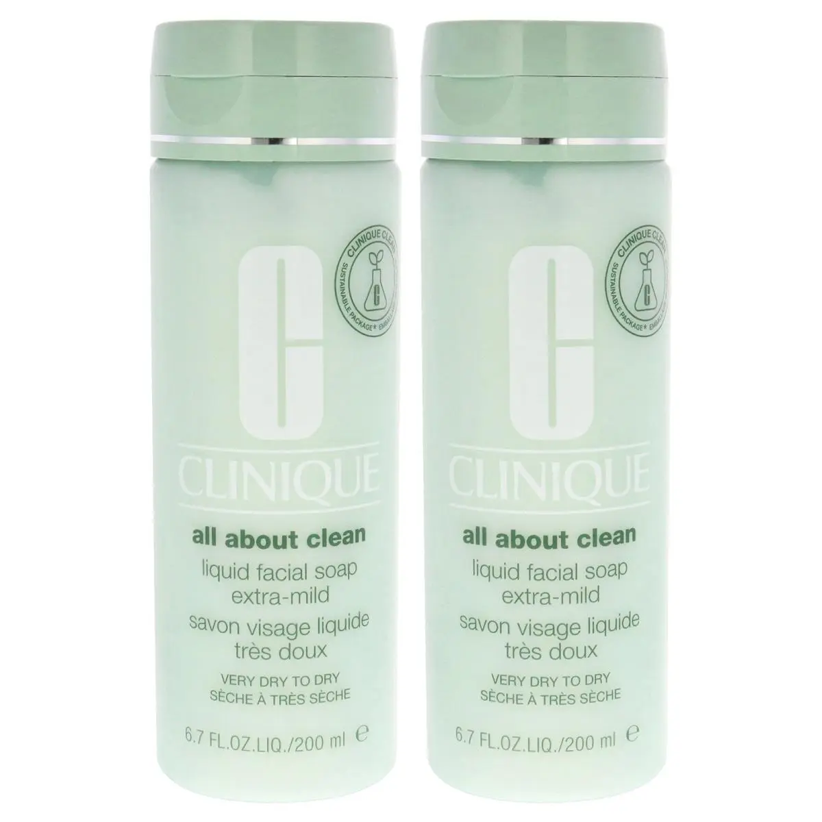 All About Clean Liquid Facial Soap Extra Mild by Clinique-6.7 oz Soap-pack of 2
