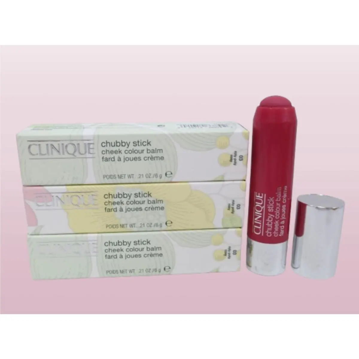 Clinique Chubby Stick Cheek Colour Balm 03 Roly Poly Rosy 0.21 OZ Boxed Lot OF 3