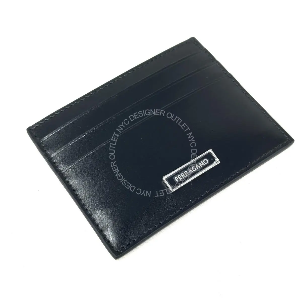 Salvatore Ferragamo Men Navy Leather Card Holder Wallet