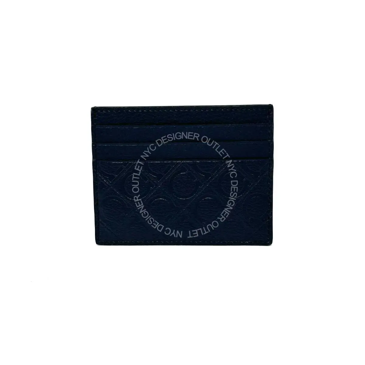 Salvatore Ferragamo Men Navy Leather Card Holder Wallet