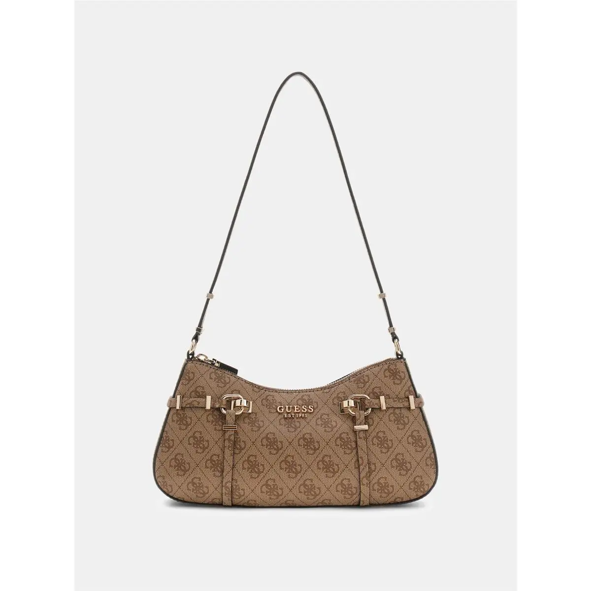 Guess Leona 4G Logo Zip-top Shoulder Hobo Bag Women`s Bag in Latte