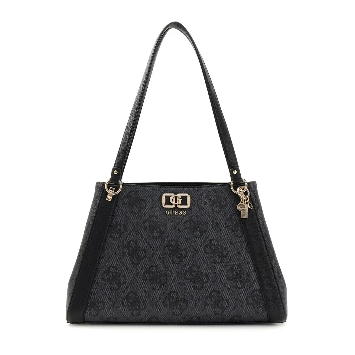 Guess Karnilla 4G Logo Turn-lock Open-top Shoulder Tote Women`s Bag in Coal