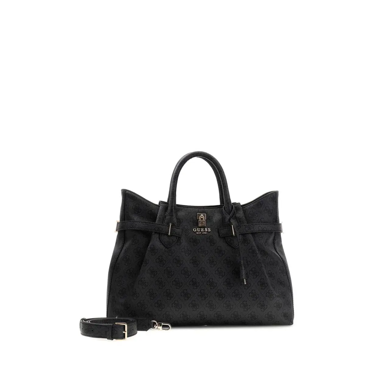 Guess 4G Logo Padlock-closure Top Handle Tote Women`s Bag in Coal