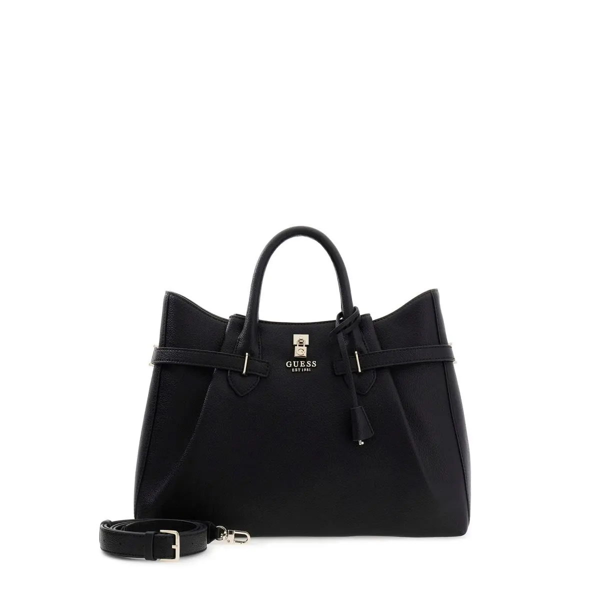 Guess Yesba Saffiano Luxury Padlock-closure Top Handle Tote Women`s Bag in Black