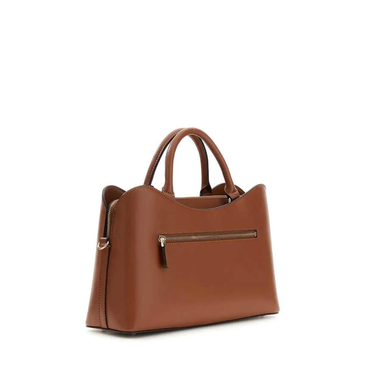 Guess Janie Luxury Zip-top Satchel Womens Handbag In Brown