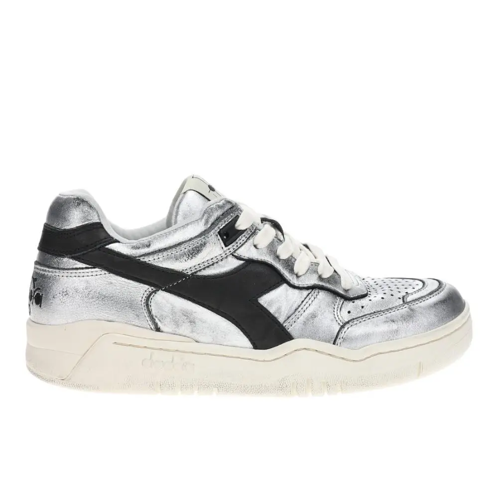 Diadora B.560 Used Metallic Lace Up B.560 Metallic Lace Up Womens Silver Sneakers Casual Shoes 181203