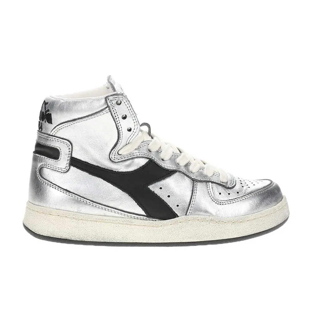 Diadora Mi Basket Used Metallic Lace Up Mi Basket Metallic Lace Up Womens Silver Sneakers Casual Shoes 176