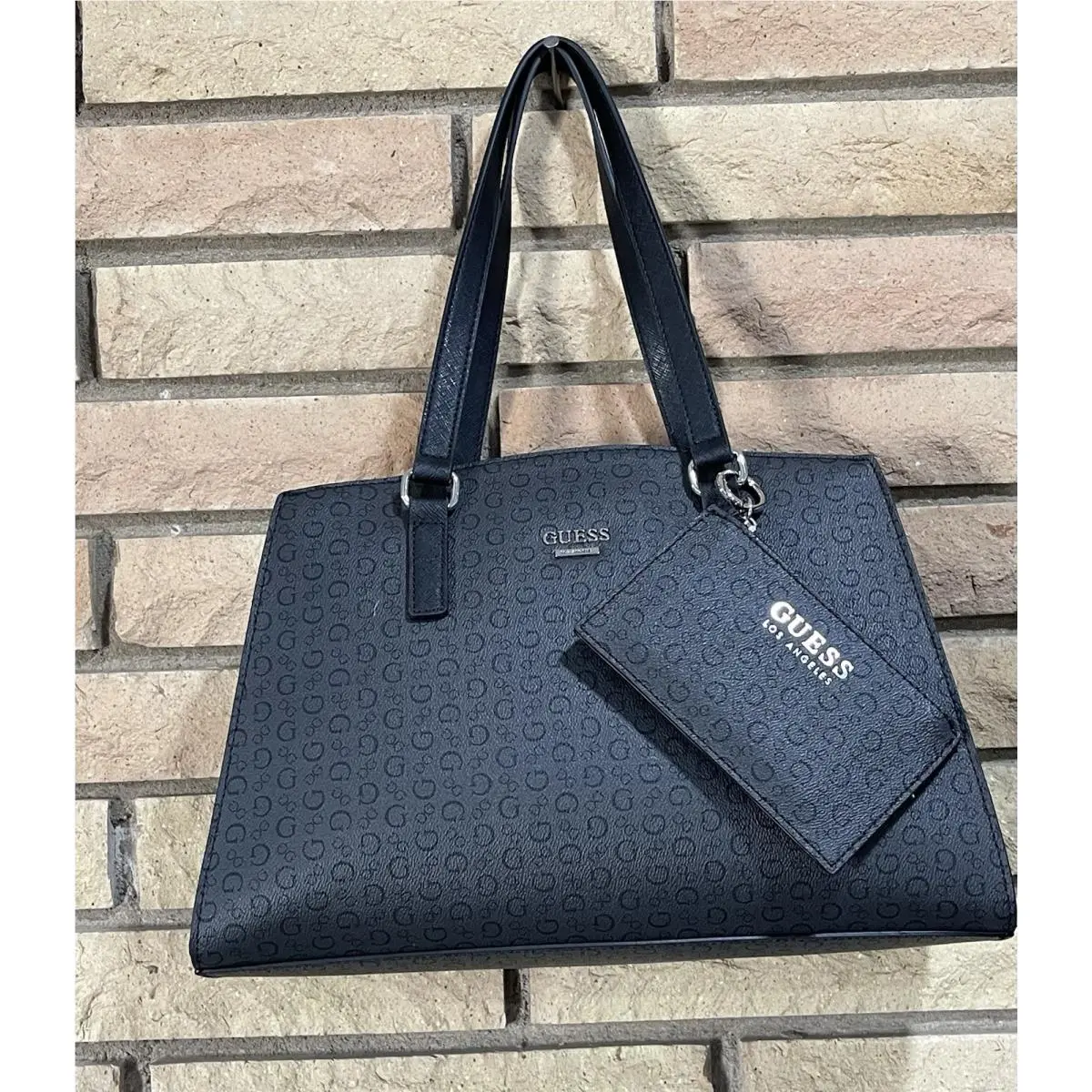 Guess Women`s Logo Print Satchel Hand Bag Crossbody Bag Dark Grey L