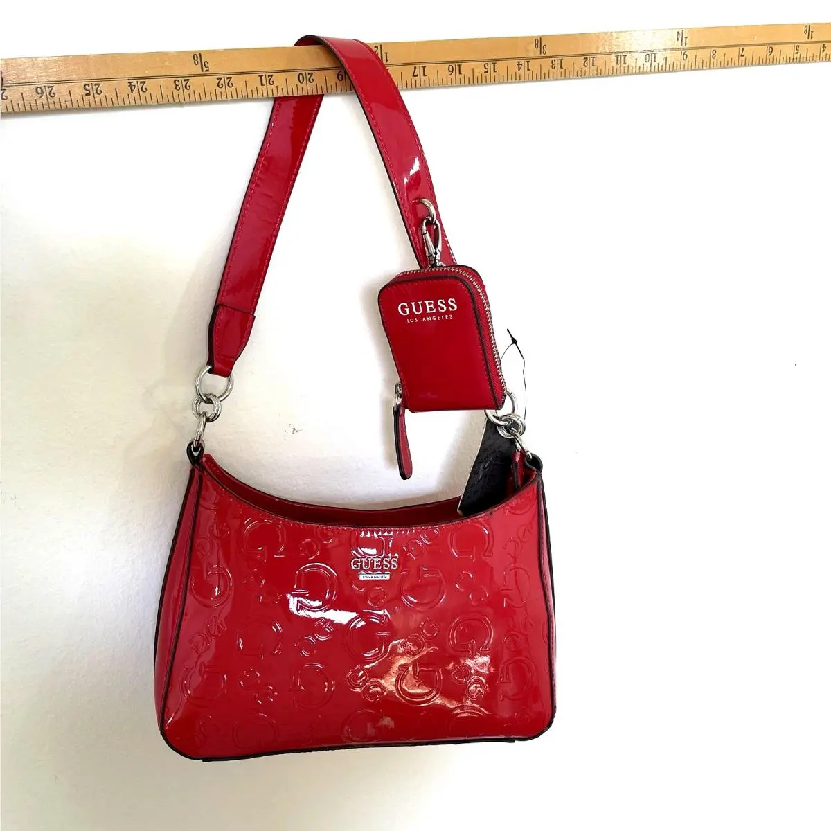 Guess Y2K Patent Leather Shoulder Handbag Red Embossed Bimbocore Read