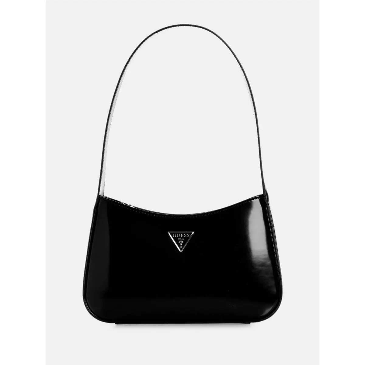 Guess Women`s Handbag Banana Shoulder Bag Patent Black Silver