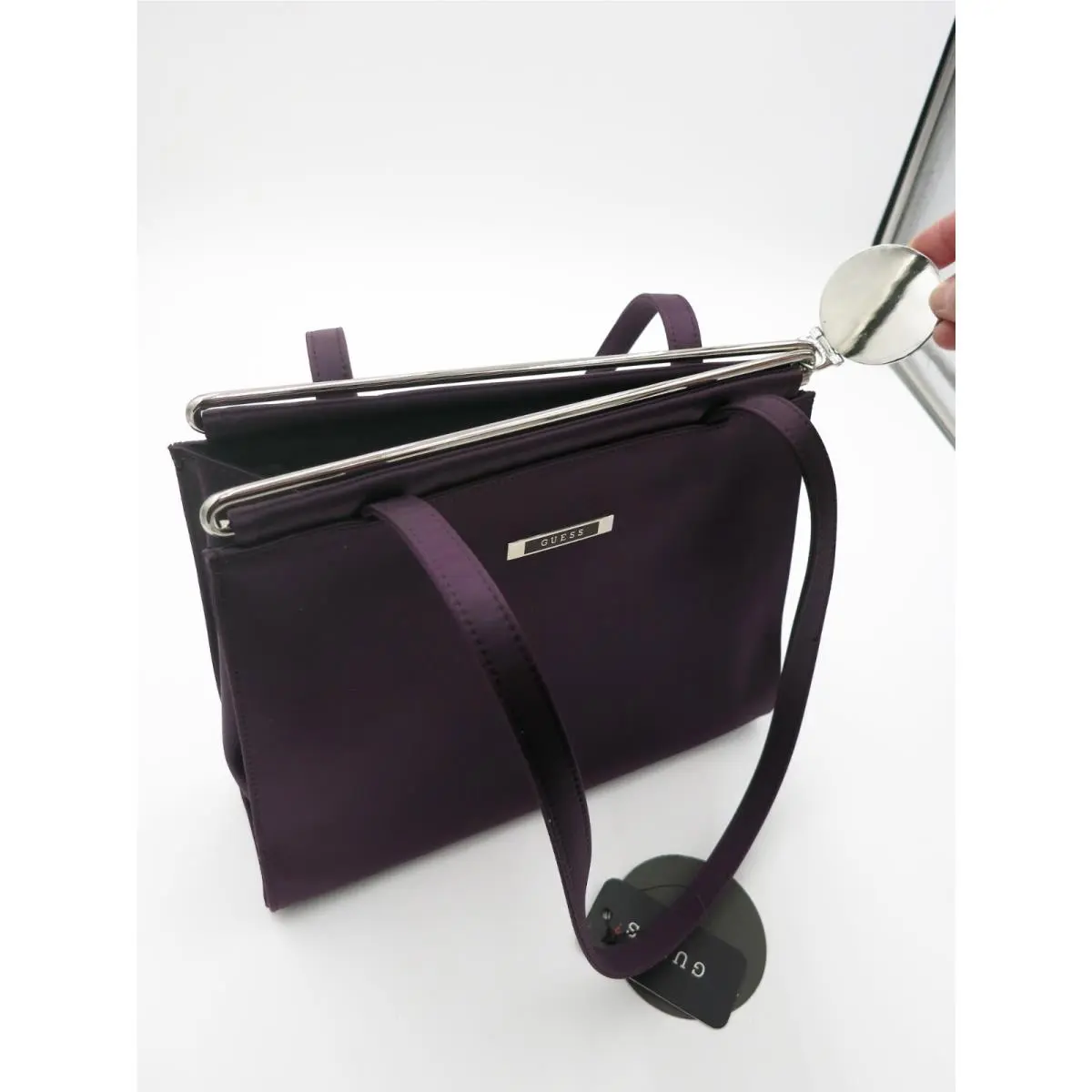 Guess Slide to Open Satin Handbag in Plum Beautiful Unique Y2K