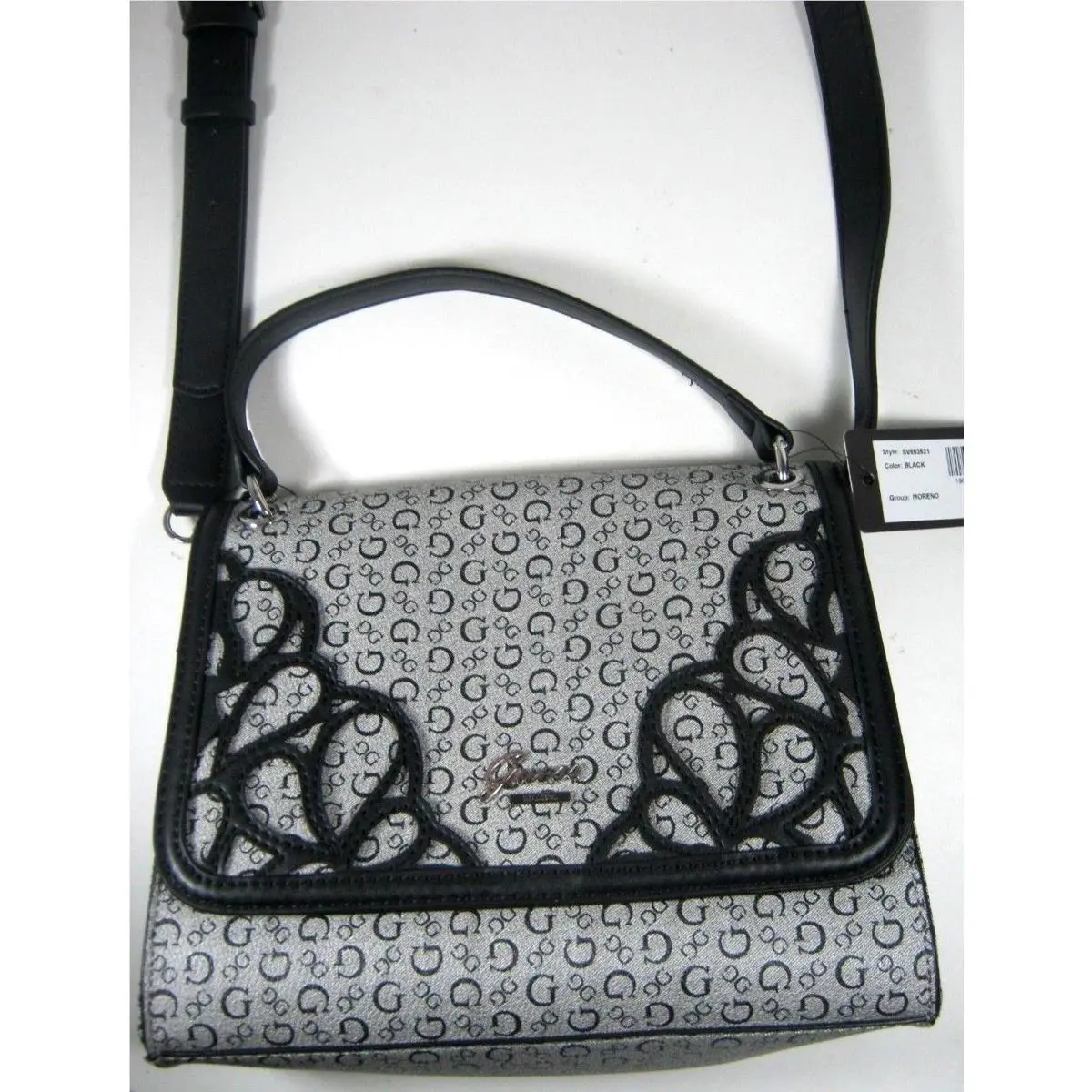 Guess G Logo Moreno Satchel Shoulder Bag Black Gray Women`s