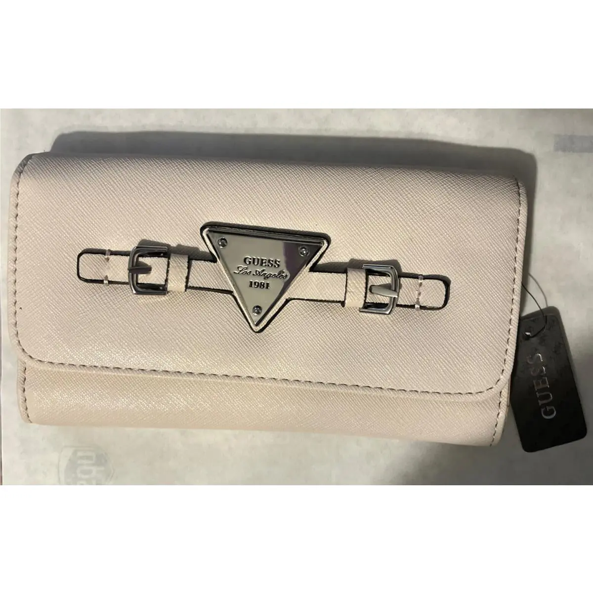 Guess Authentictrifold Palm Harbor Saffiano Leather Cement Color Wallet