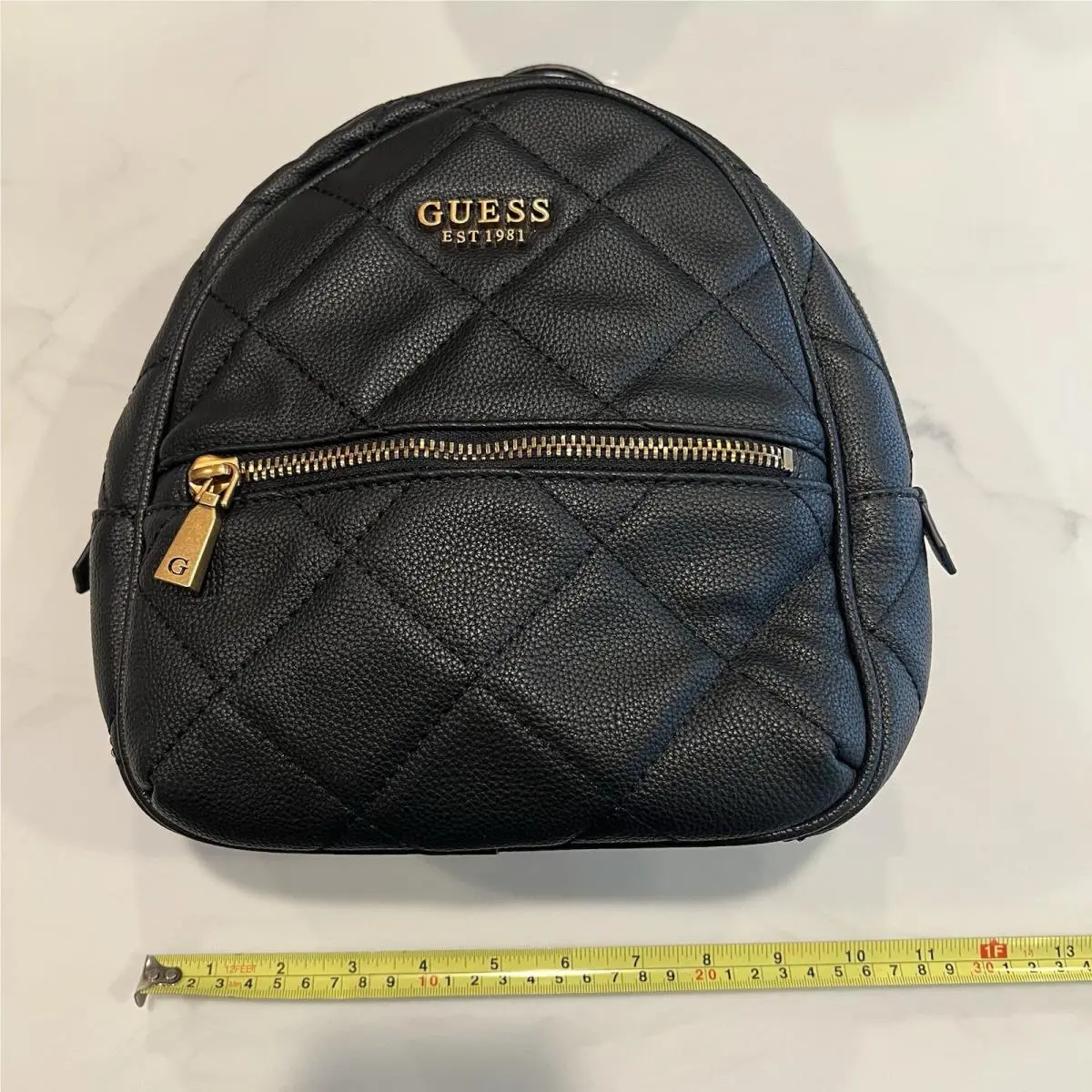 Guess Abey Black Mini Adjustable Gold Chain Straps Quilted Logo Backpack