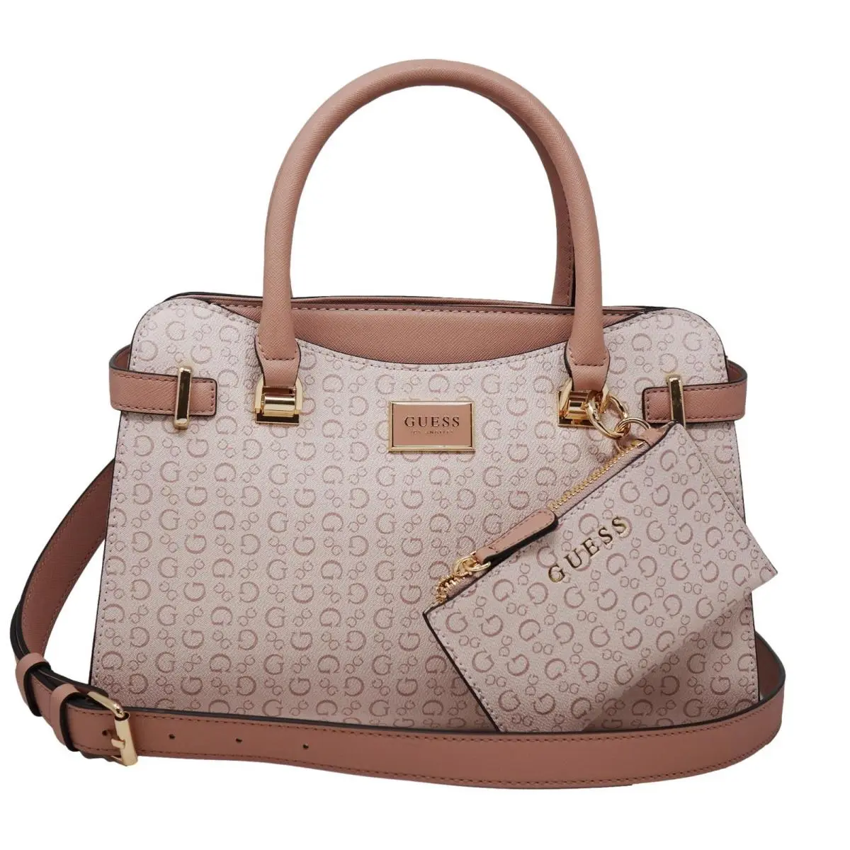 Guess Women`s Roise Logo Print Satchel Crossbody Bag Handbag - Pink Rose