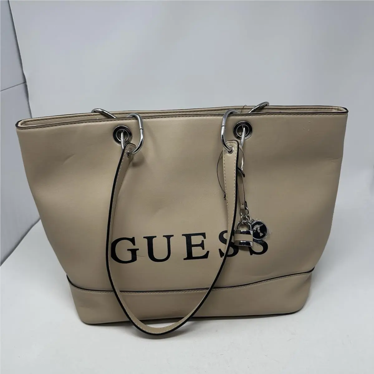 Guess Haddington Carryall Tote Bag Veige Leather Key Charm