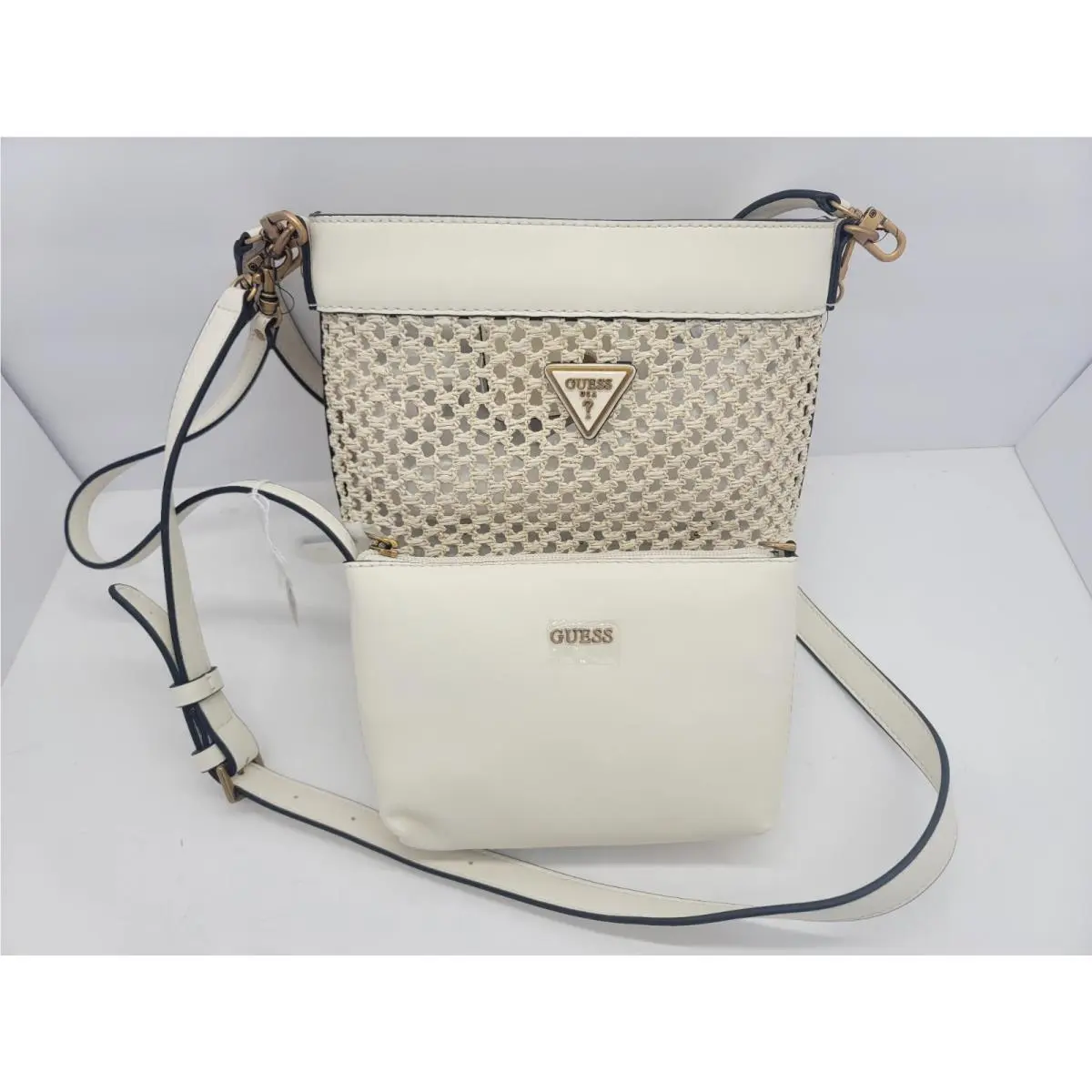 Guess Vikky Raffia Bucket Bag with Small Bonus Pouch: Shoulder and Crossbody