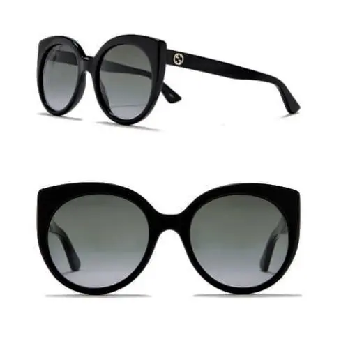 Gucci Shiny Black 55mm Oversize Round Cat Eye Grey Gradient Lens Sunglasses