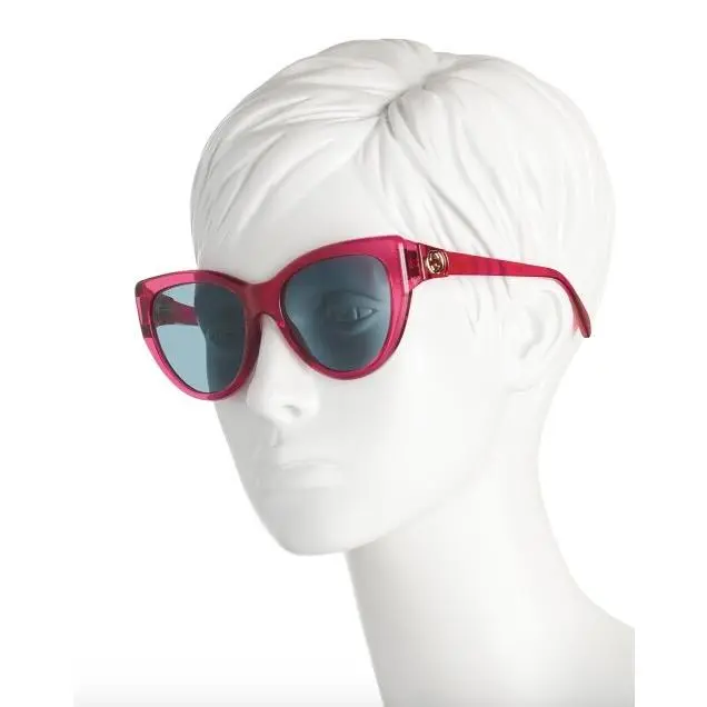 Gucci Red Fuchsia Pink Translucent 56MM Cat Eye W/blue Lens Sunglasses