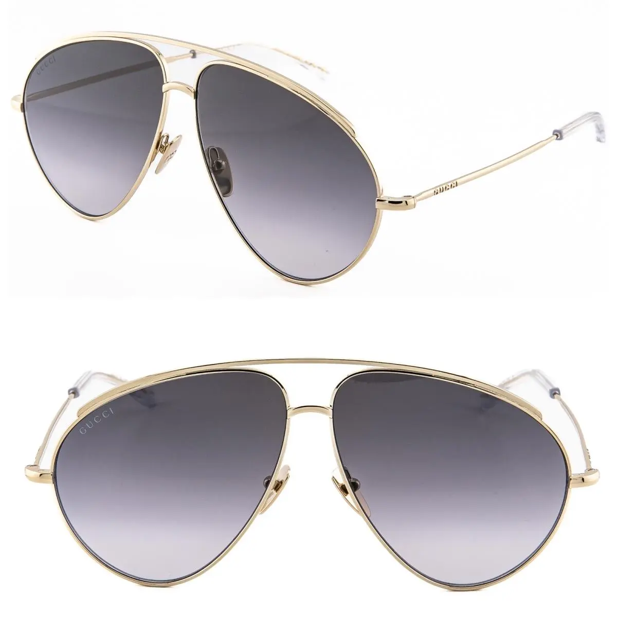 Gucci 1654 Gg1654S Gold Gray Unisex Retro Style Aviator Metal Sunglasses 012