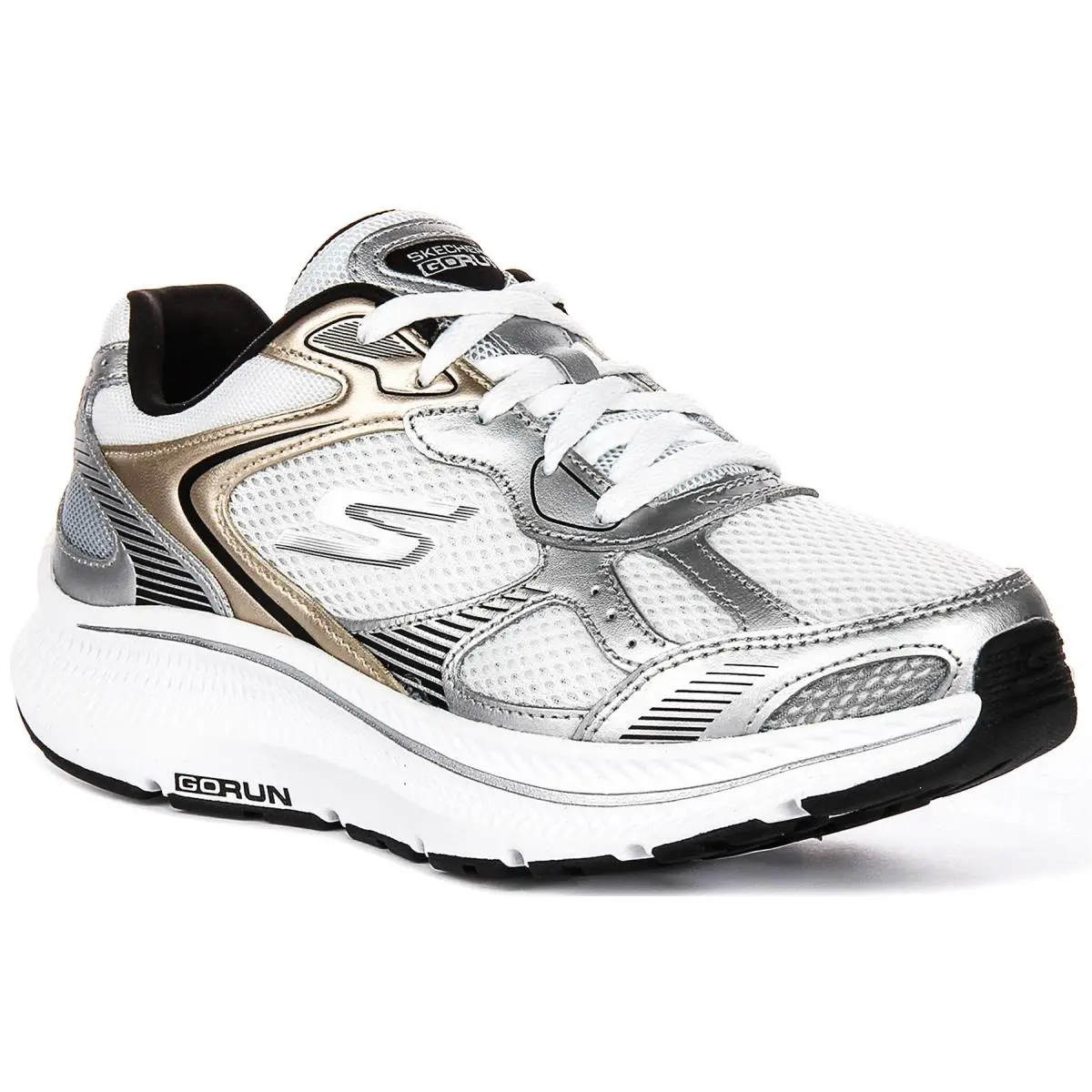 Skechers Go Run Laced Womens Trainers In Mesh White Silver Size 6 - 11