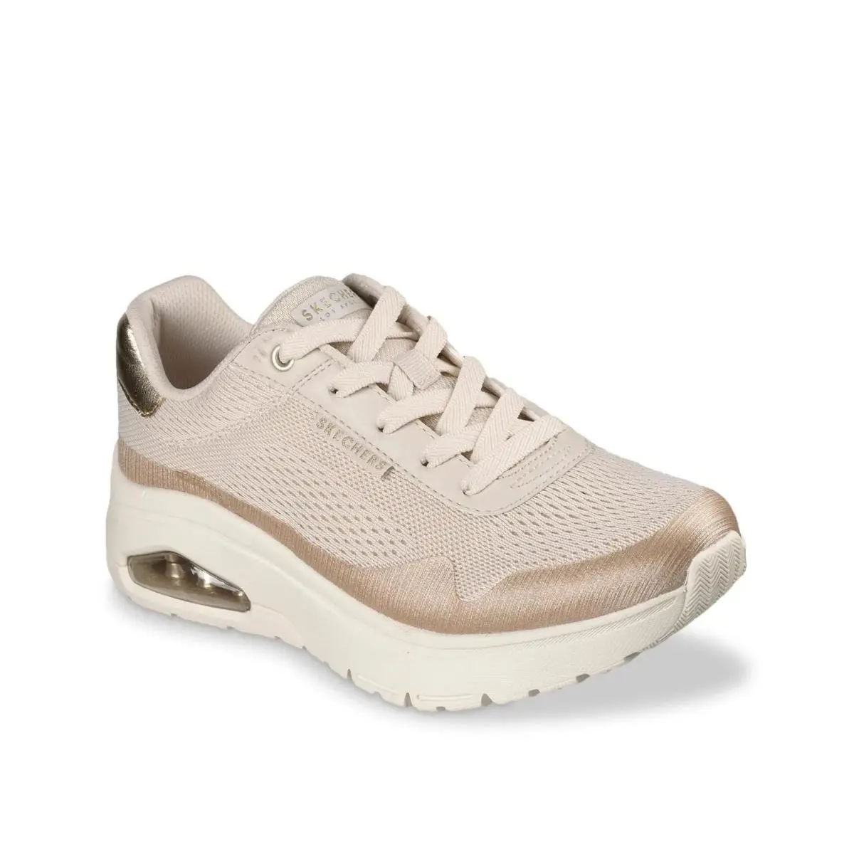 Woman`s Athleisure Skechers Street Uno Flex Elevatin` Sneaker - Natural Beige