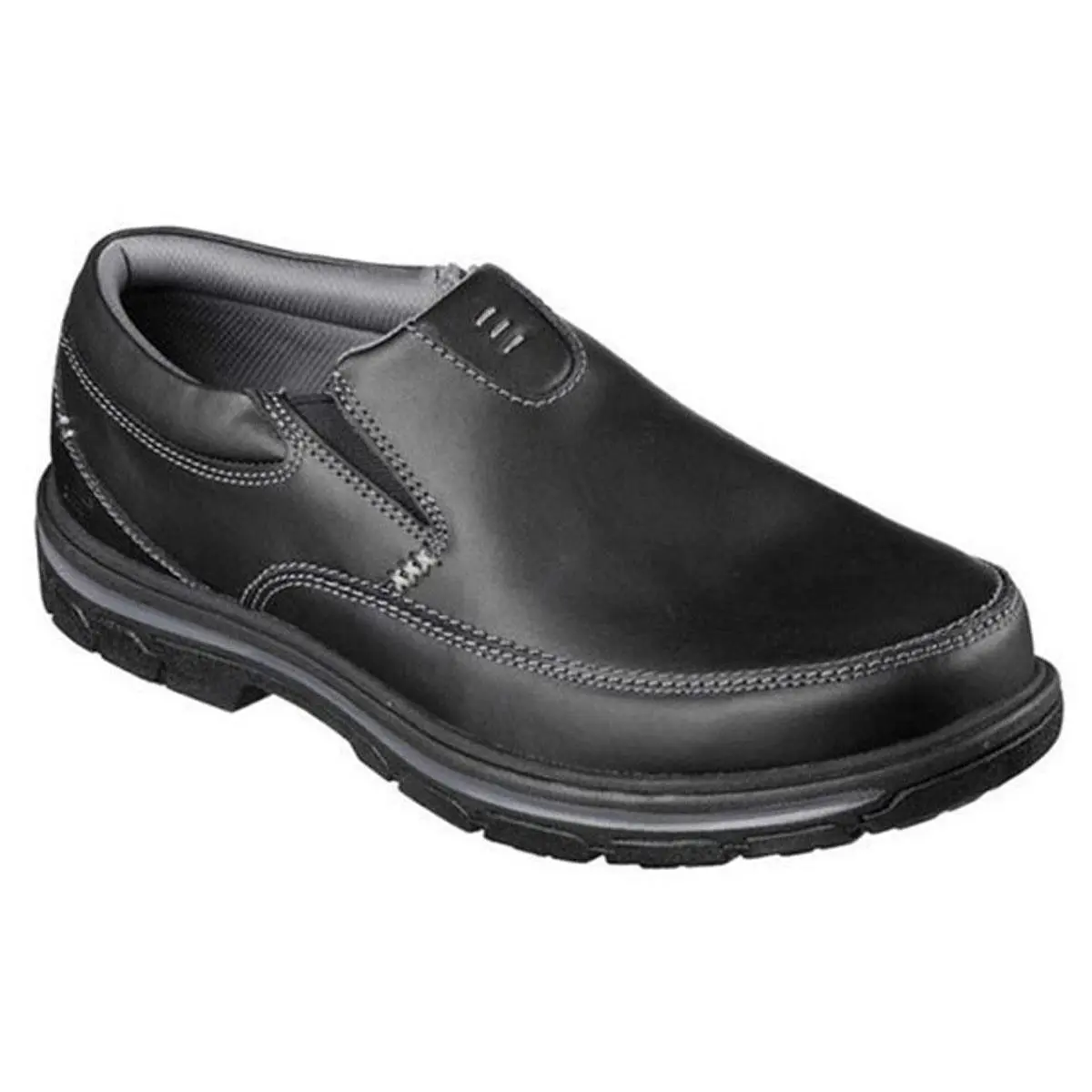 Skechers Men`s Comfortable Leather Relaxed Fit® Casual Moc Toe Loafers in Black