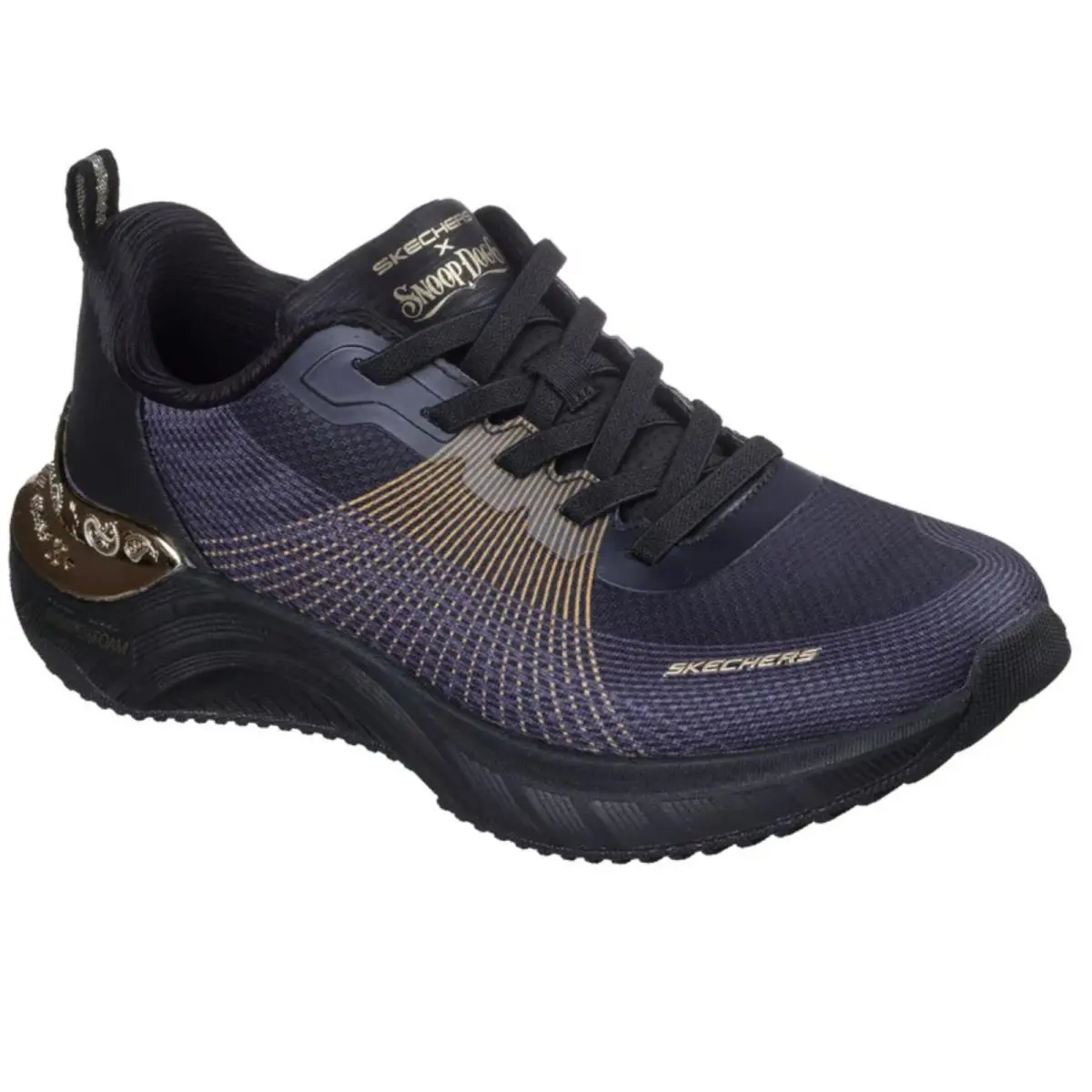 Skechers Women`s 186025 Snoop Dogg Snoop Ace Cyber Walker Black Gold Vegan Snoop