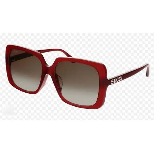 Gucci Retro Red Transparent 57mm Square W/ Crystal Gucci Arm Sunglasses