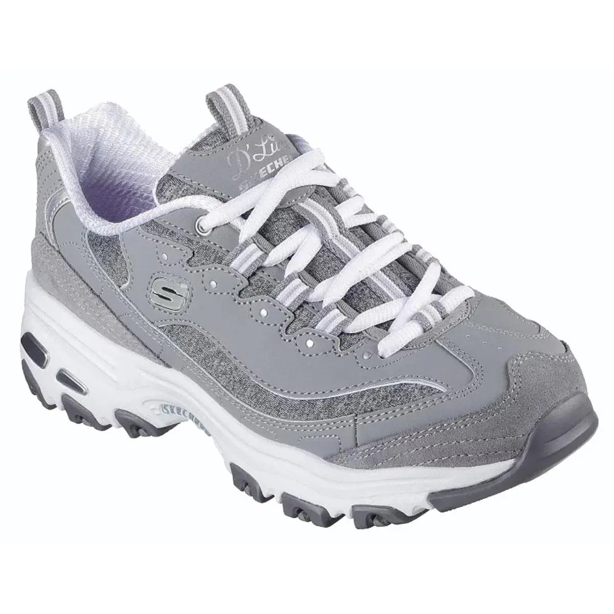 Skechers Women`s D`lites Lightweight Memory Foam Sneakers in Gray Medium Wide