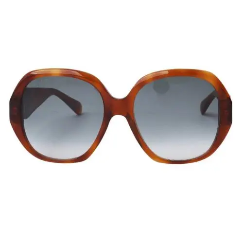 Gucci Interlock G Blonde Havana 56mm Round Frame Sunglasses W/grey Gradient Lens