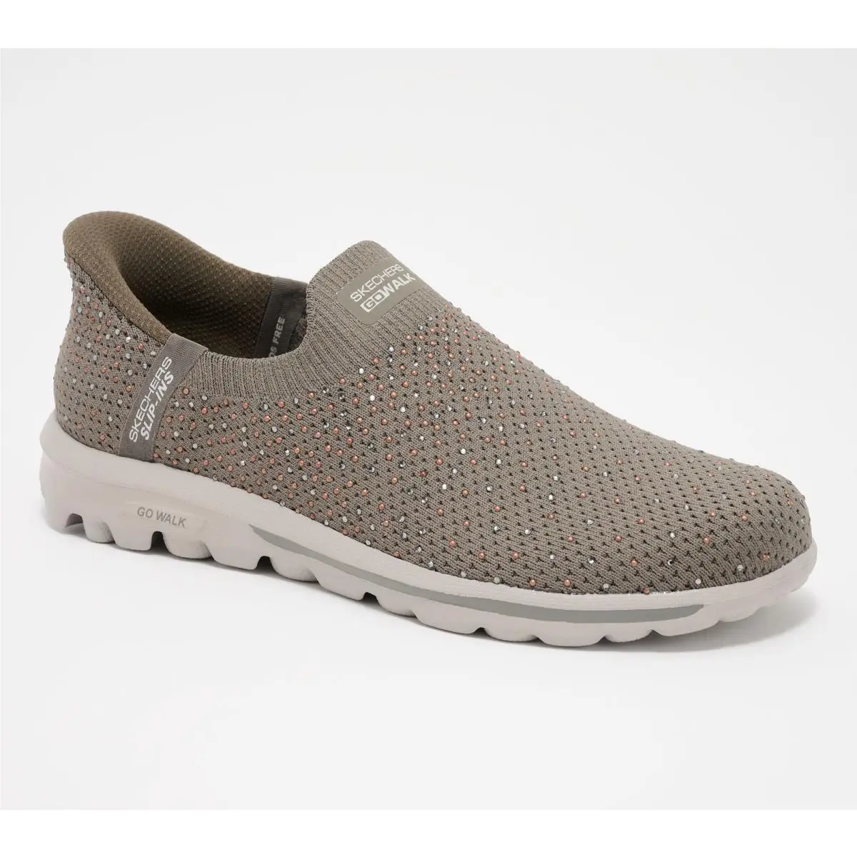 Skechers Slip-ins GO Walk Travel Rhinestone Shoes - Amara Dark Taupe 7.5/M