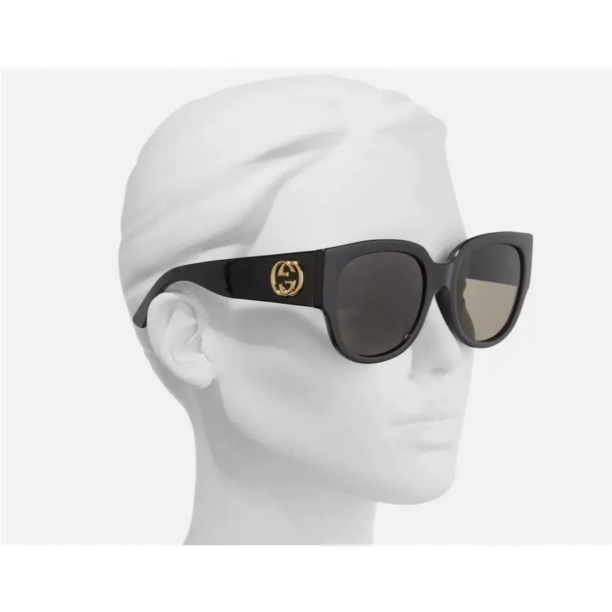 Gucci Interlocking G Oversized 55mm Round Acetate Black Sunglasses W/grey Lens