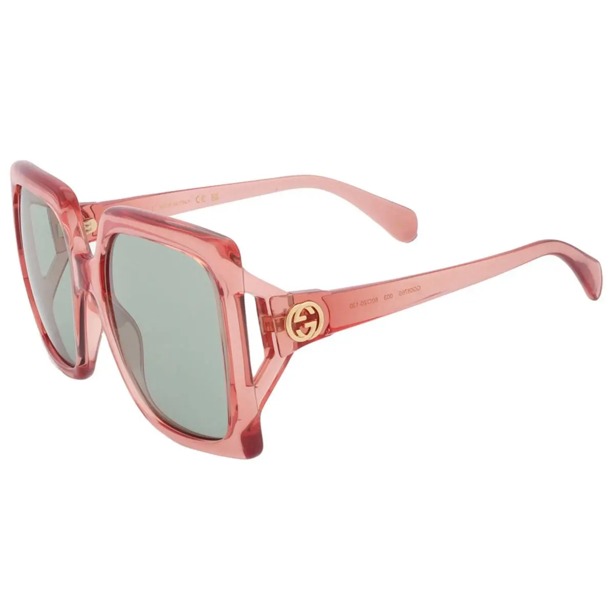 Gucci Oversized 60mm Square Light-injected Pink Frame Green Lens Sunglasses