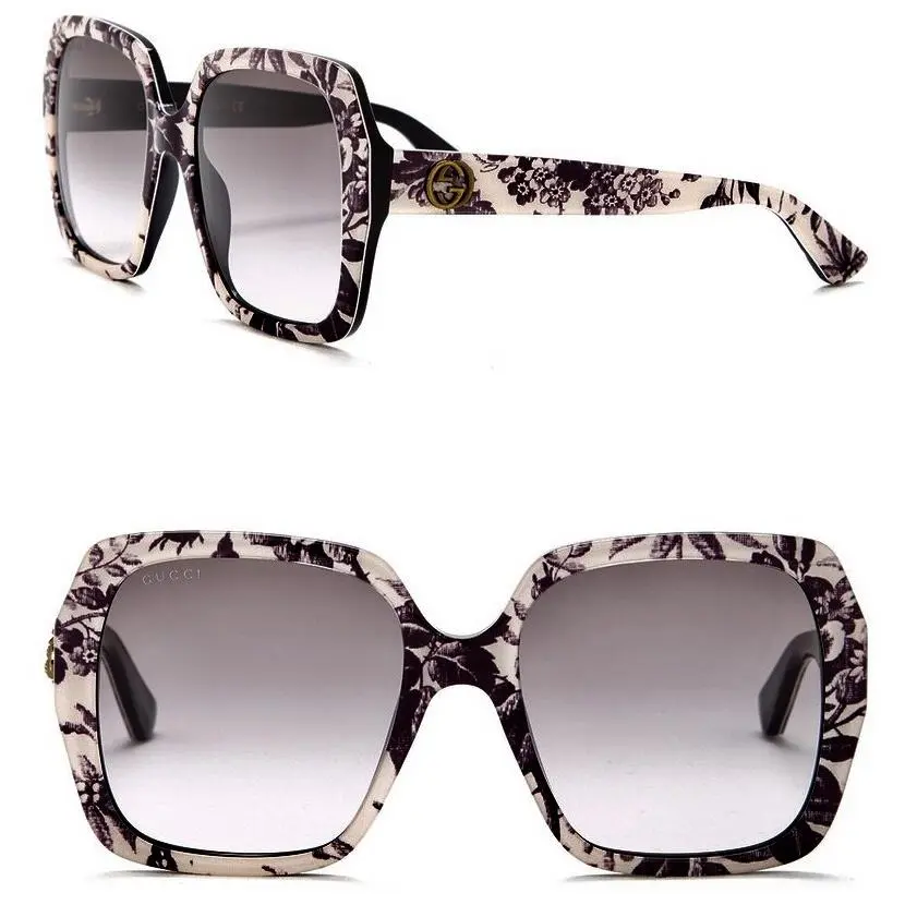 Gucci Herbarium Floral Print Square Oversize 54mm with Grey Lens Sunglasses