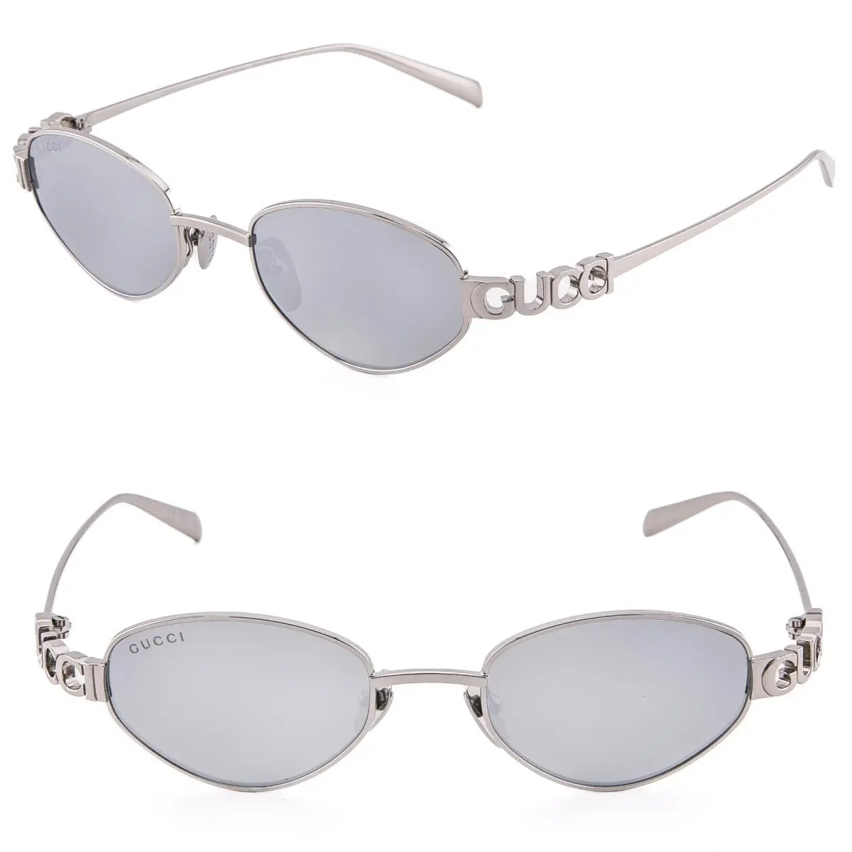 Gucci 1935 Gg1935S Silver Mirrored Logo Unisex Metal Oval Wrap Sunglasses 004