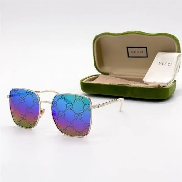 Gucci Sunglasses GG0802S 004 Gold Women Eyewear Gucci